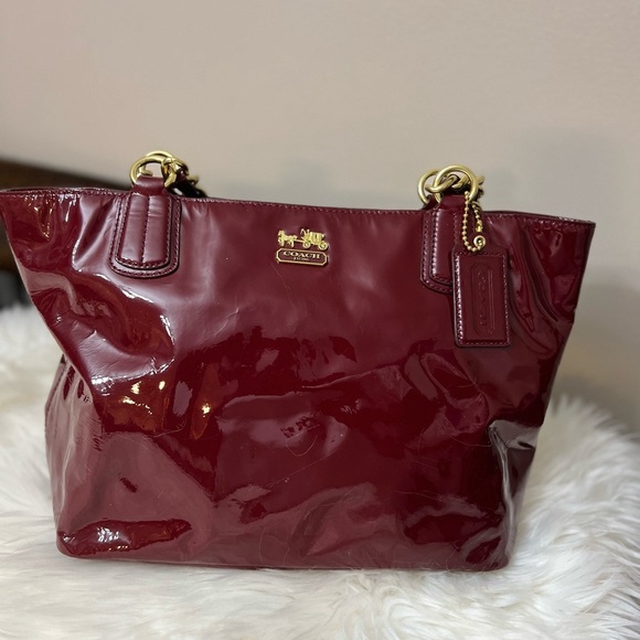 Coach Burgundy Patent Leather Tote - Picture 7 of 14